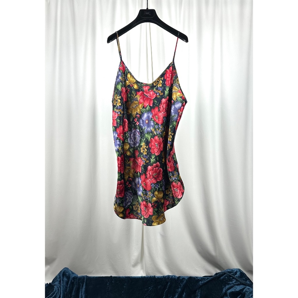 Vintage Floral Satin Slip Dress in Black, Red, Green, Purple, Yellow